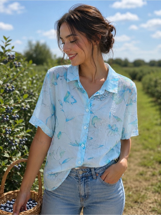 Blair Boutique Tops - Blair Boutique Women's Light Blue Floral Button-Down Shirt